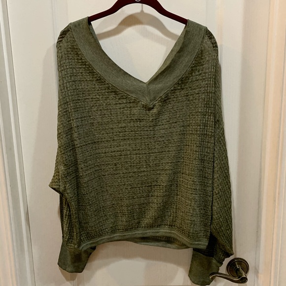 Free People South Side Thermal Top Tee Small Moss - Picture 1 of 8